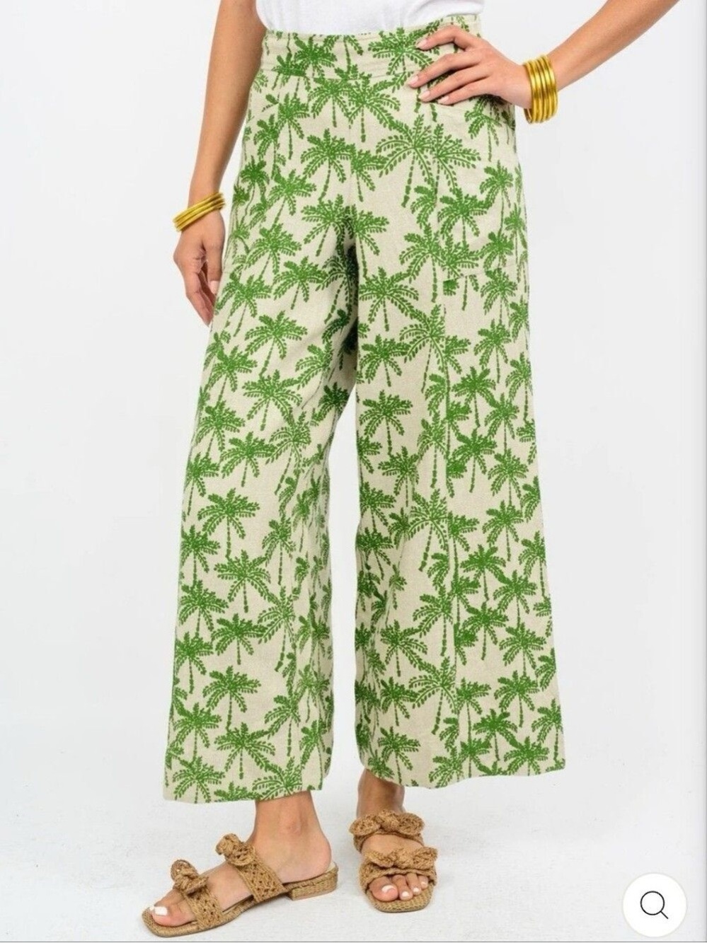Ivy Jane Palm Tree Linen Wide Leg Cropped Palooza Pull On Pants NWOT